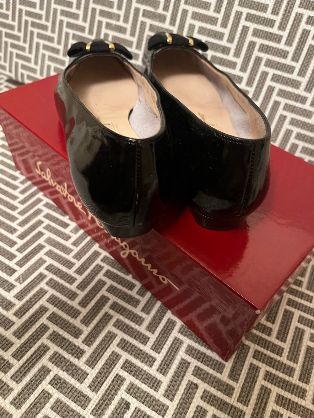 Salvatore Ferragamo Black Patent Leather Loafers with Gold Hardware - Picture 3 of 5